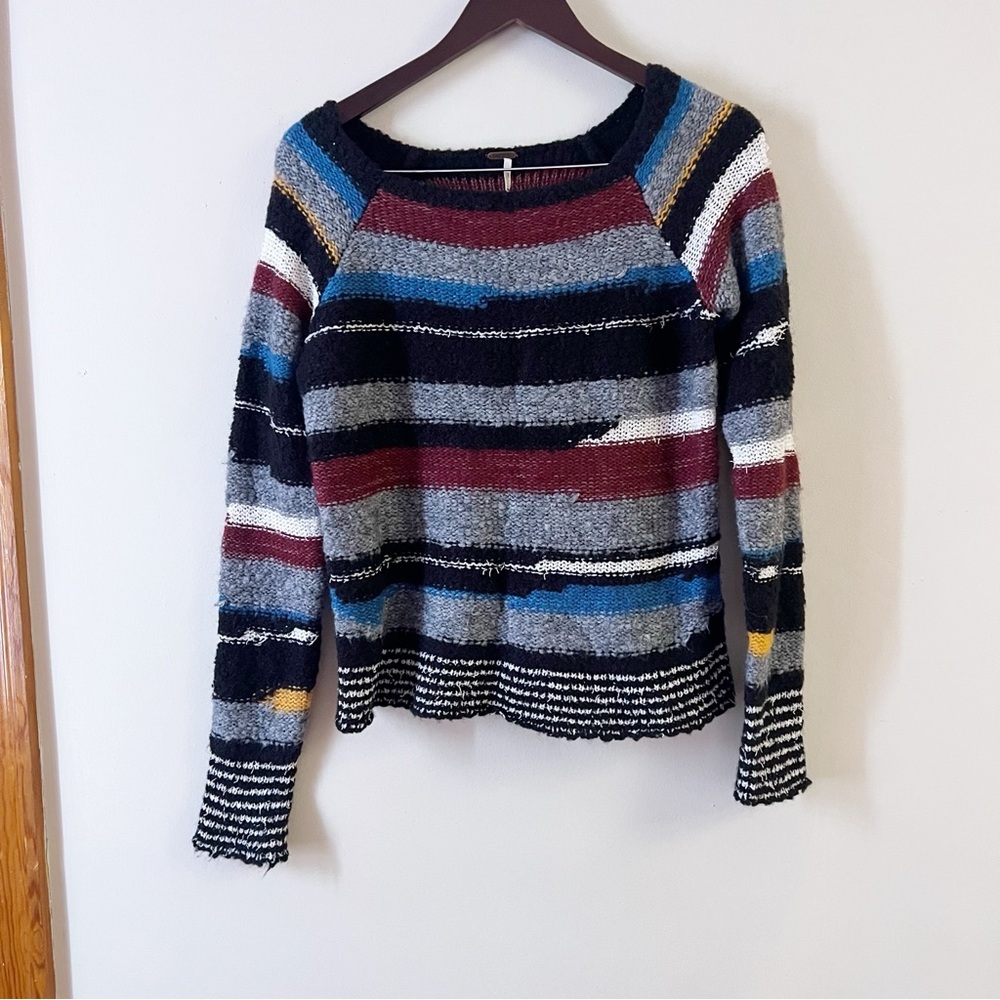 Free People Wool Blend Striped Pullover Sweater Size Small Multicolor